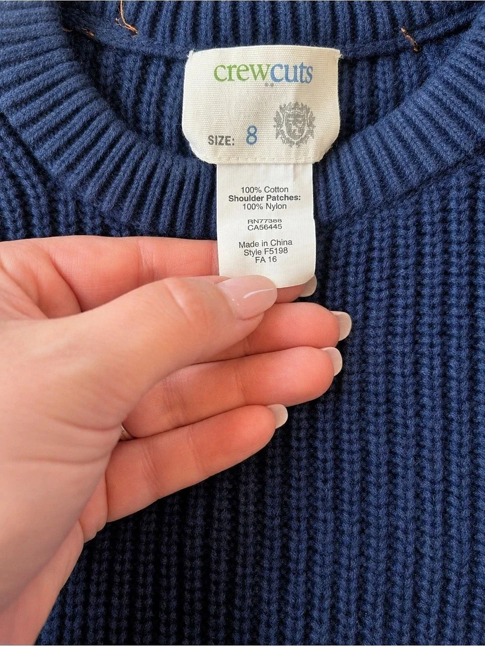 Crewcuts J.Crew Boys Size 8 Navy Ribbed Sweater Brown Shoulder Patches